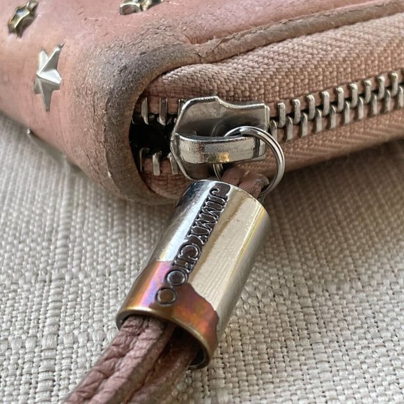Jimmy Choo Clutch Nellie Star Studded Leather Zip Around Long Wallet Made Italy - Picture 5 of 12